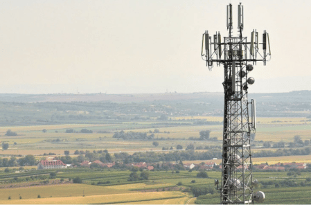 telecoms tower in field